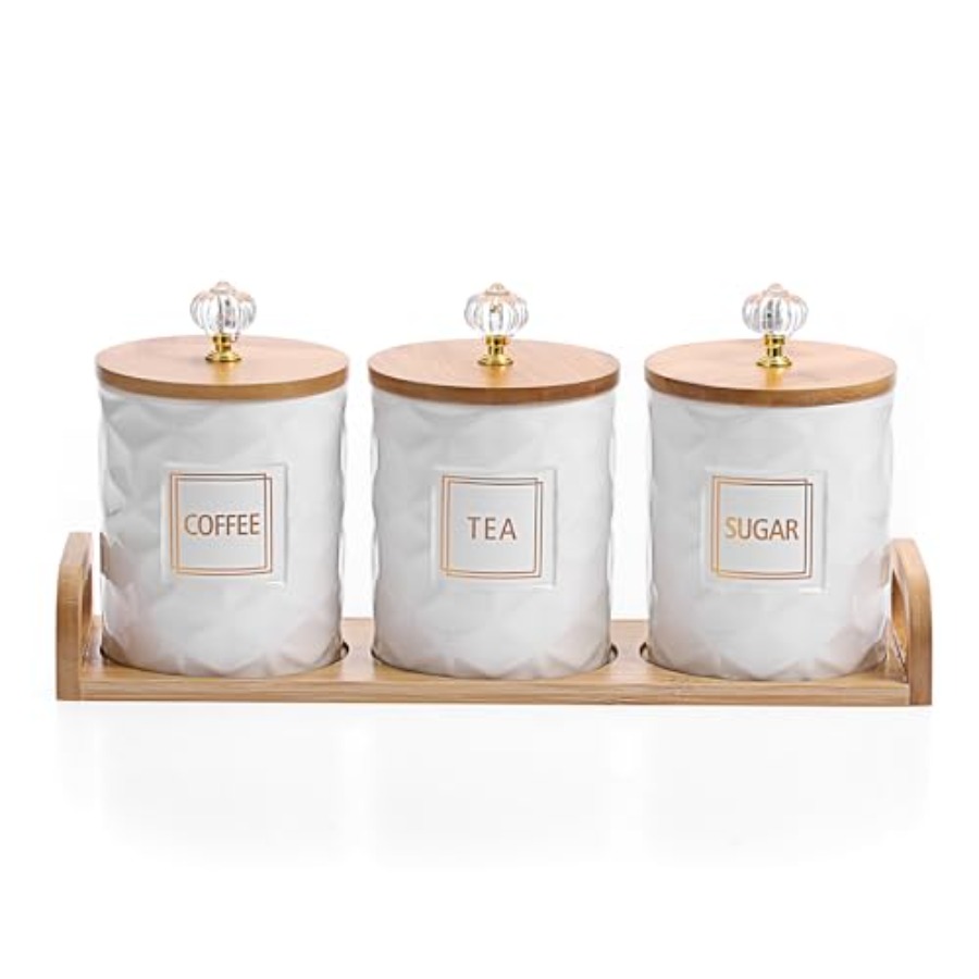 Coffee Tea And Sugar Canister Set - Set of 3 Ceramic Canisters Set