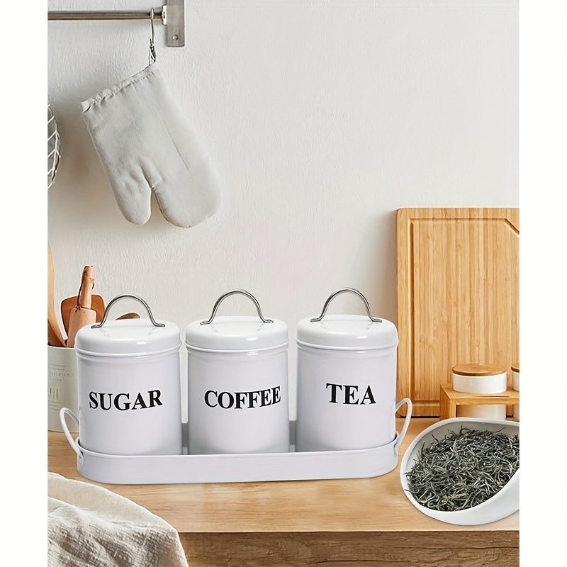 Coffee Tea And Sugar Canister Set - Set of 3 Kitchen Canisters for