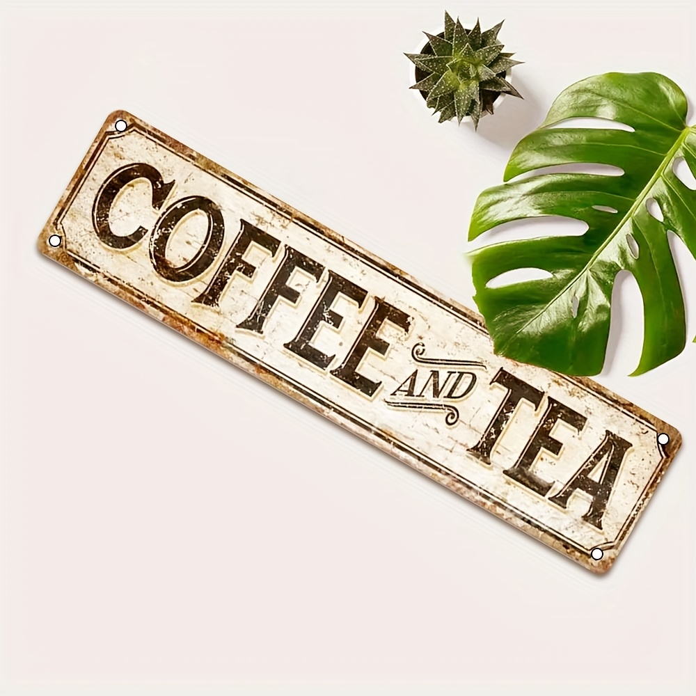 Coffee Tea Font - Vintage Metal Wall Art Sign -