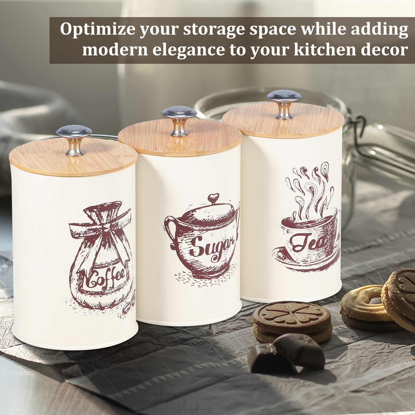 3Pcs Kitchen Storage Box Metal - Coffee Tea And Sugar Canister Set review and price