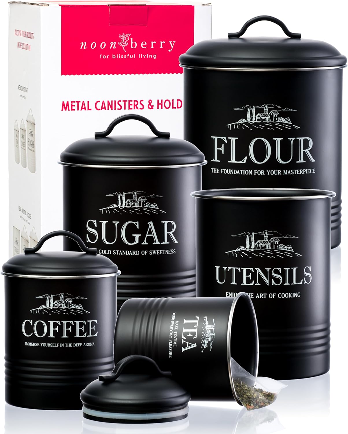 5-Piece Airtight Kitchen Canis - Coffee Tea And Sugar Canister Set review and price
