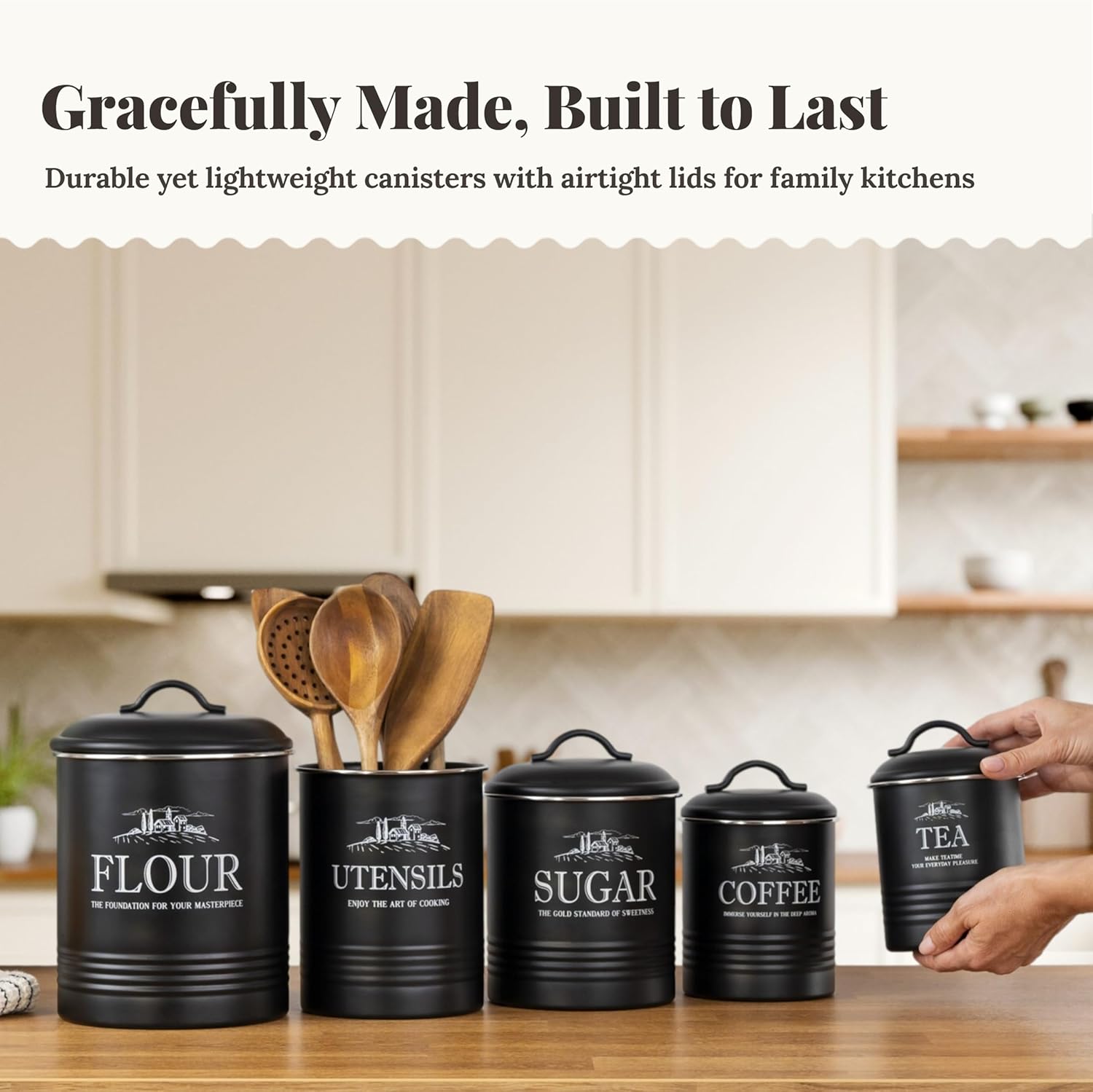 5-Piece Airtight Kitchen Canis - Coffee Tea And Sugar Canister Set review and price