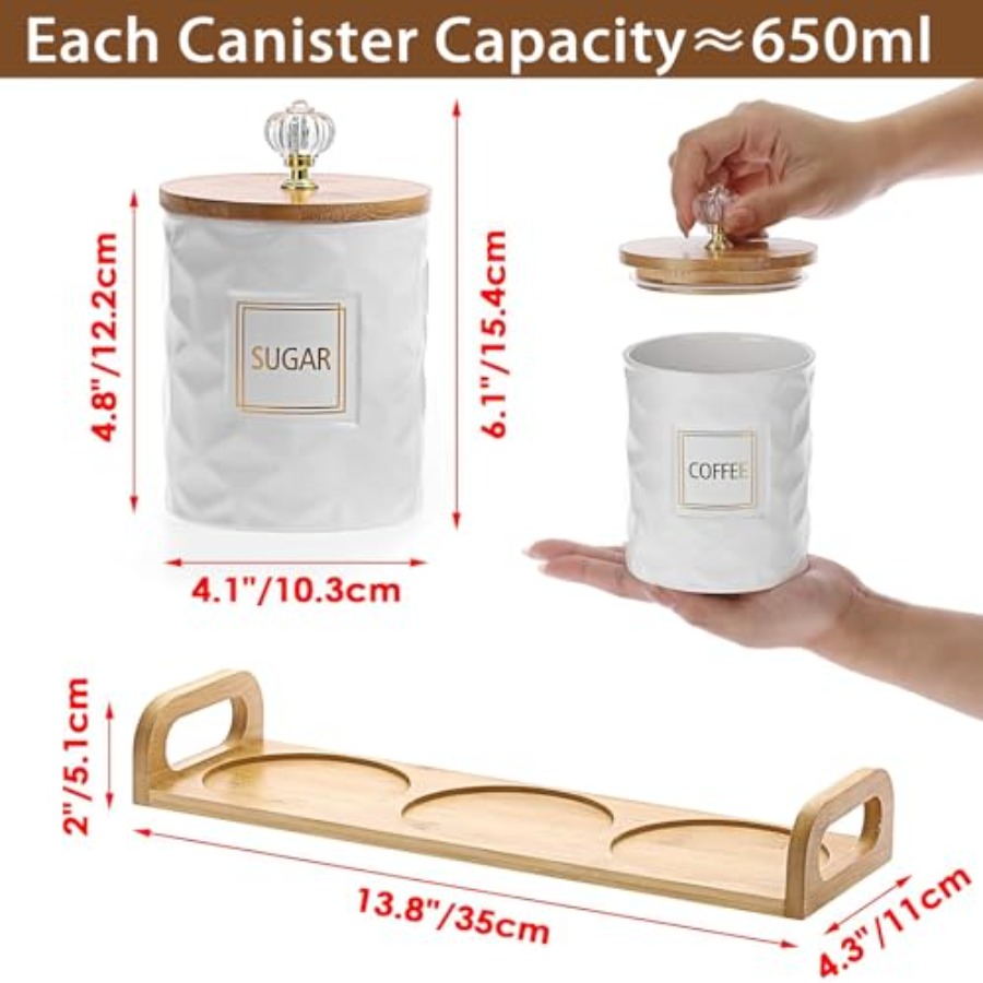 Set of 3 Ceramic Canisters Set - Coffee Tea And Sugar Canister Set review and price