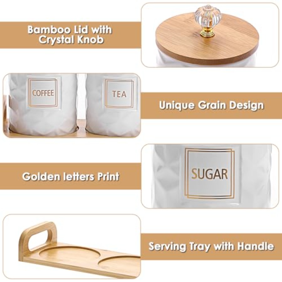 Set of 3 Ceramic Canisters Set - Coffee Tea And Sugar Canister Set review and price