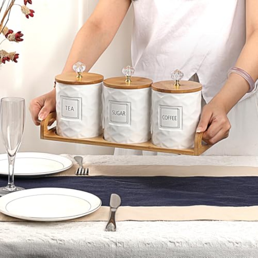 Set of 3 Ceramic Canisters Set - Coffee Tea And Sugar Canister Set review and price