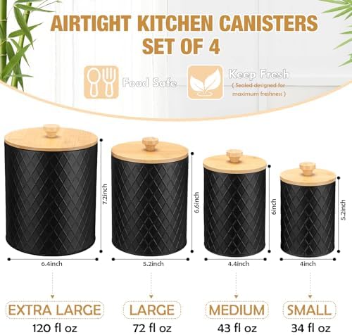 Reallnaive 4-Piece Black Coffe - Coffee Tea And Sugar Canister Set review and price
